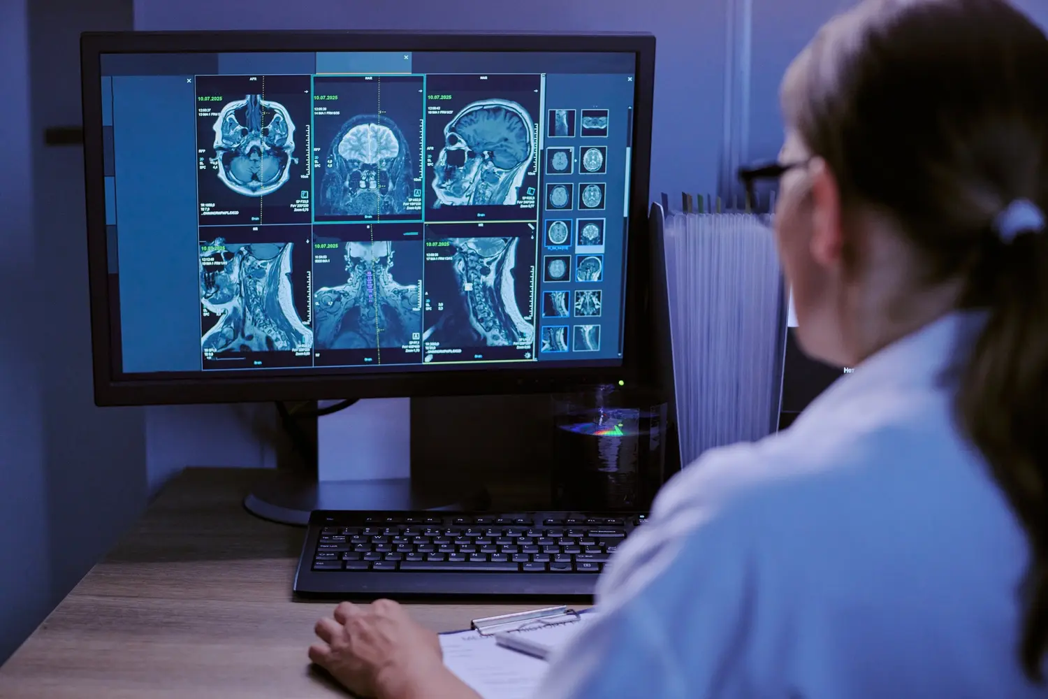 medical professional analyzing scans at a computer utc